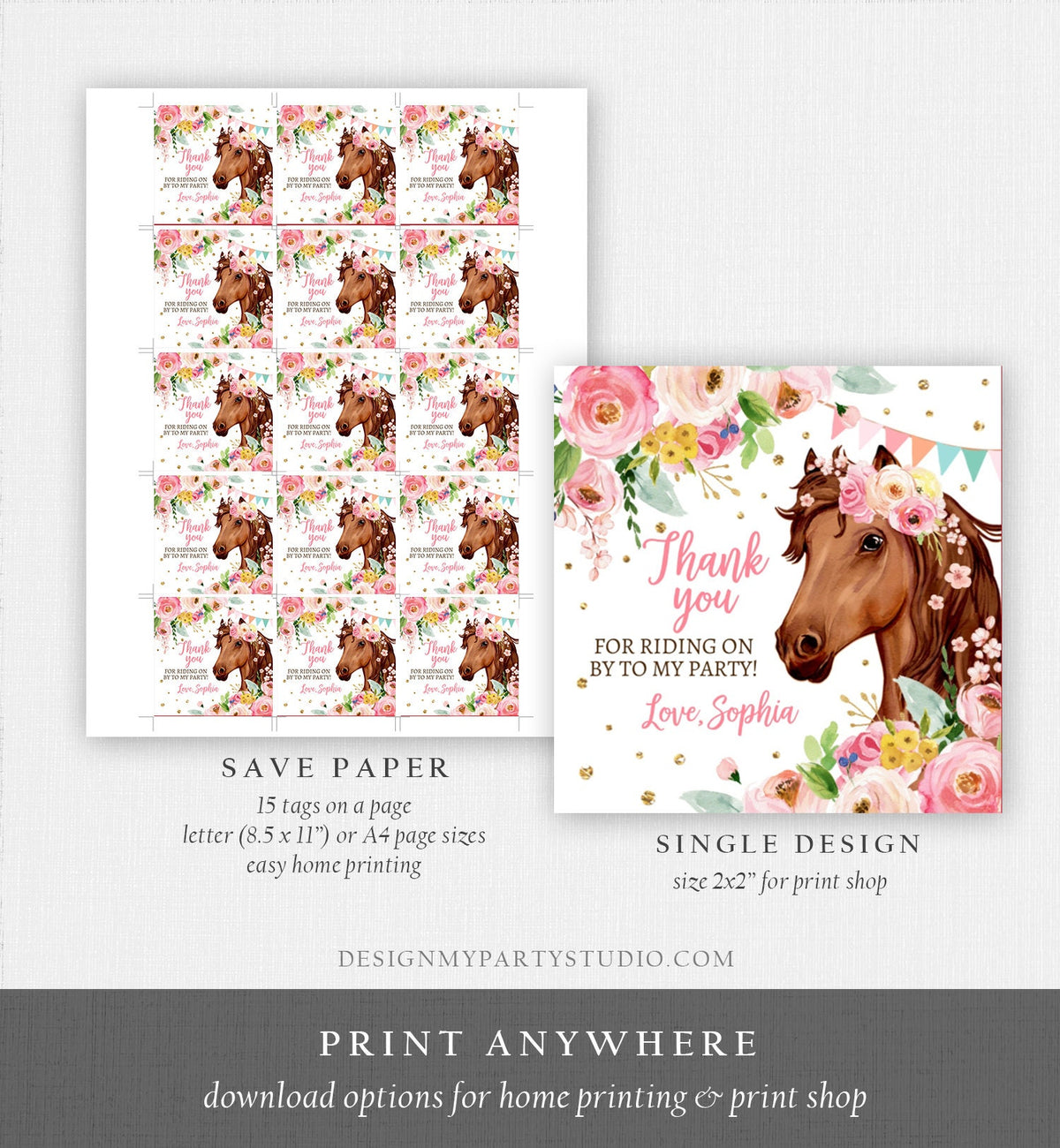Editable Cowgirl Favor Tags Tags Horse Birthday Party Favor Thank you Sticker Girl Horse Party Floral Download Template PRINTABLE Corjl 0408