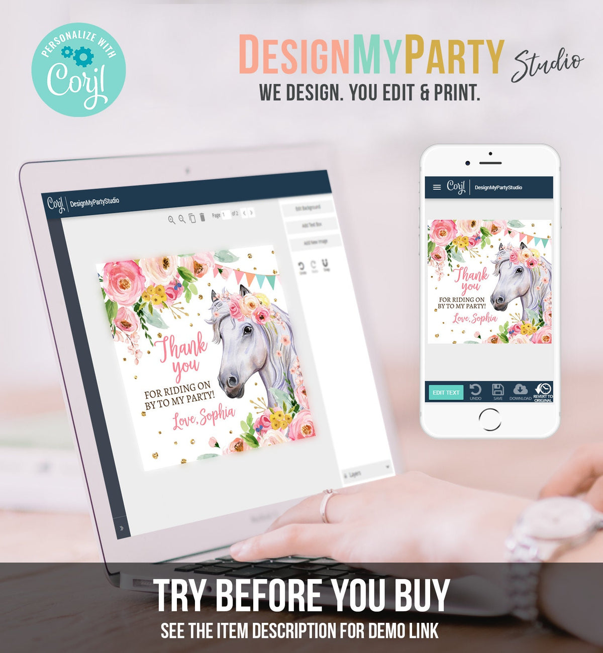 Editable Cowgirl Favor Tags Tags Horse Birthday Party Favor Thank you Sticker Girl Horse Party Floral Download Template PRINTABLE Corjl 0408
