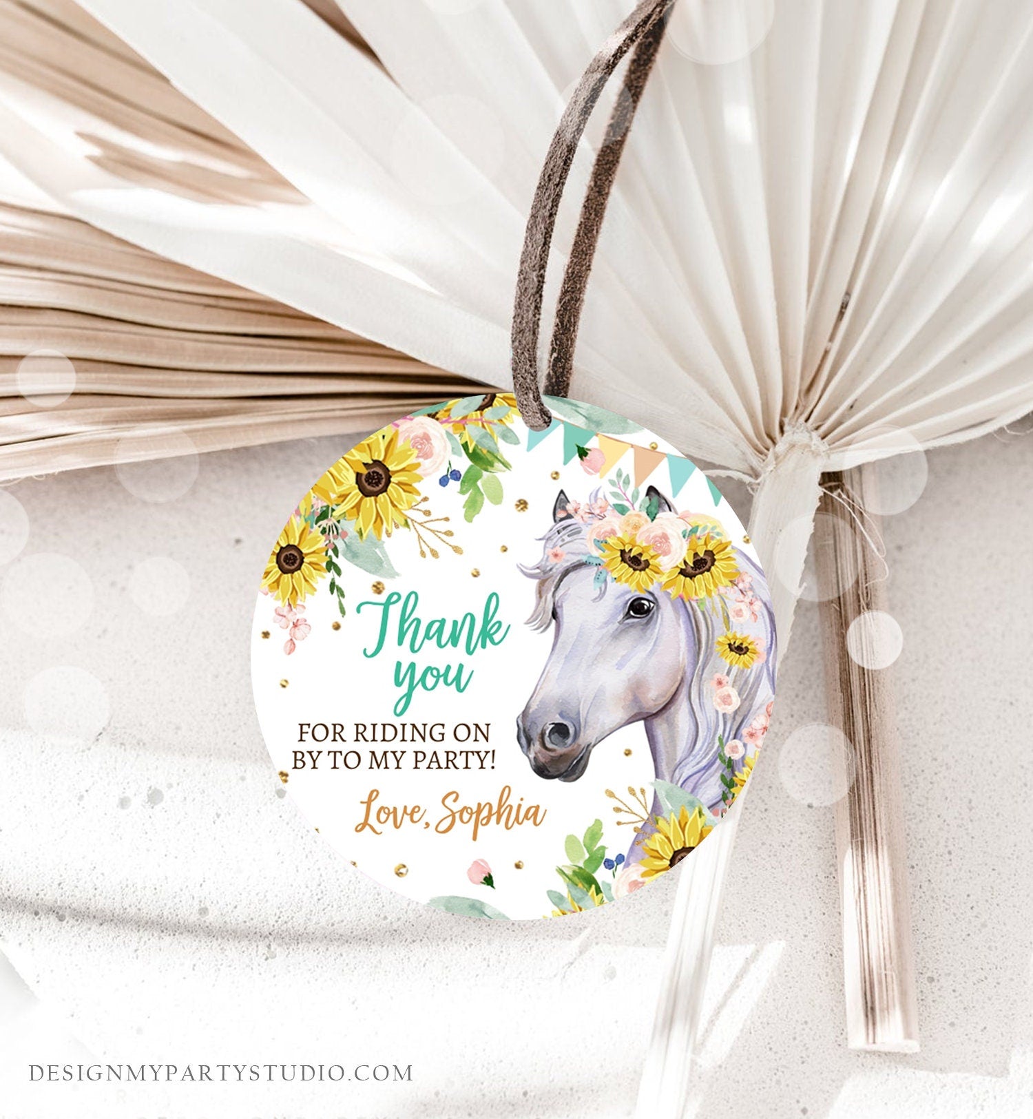 Editable Cowgirl Favor Tags Tags Horse Birthday Party Favor Thank you Sticker Girl Horse Sunflowers Download Template PRINTABLE Corjl 0408