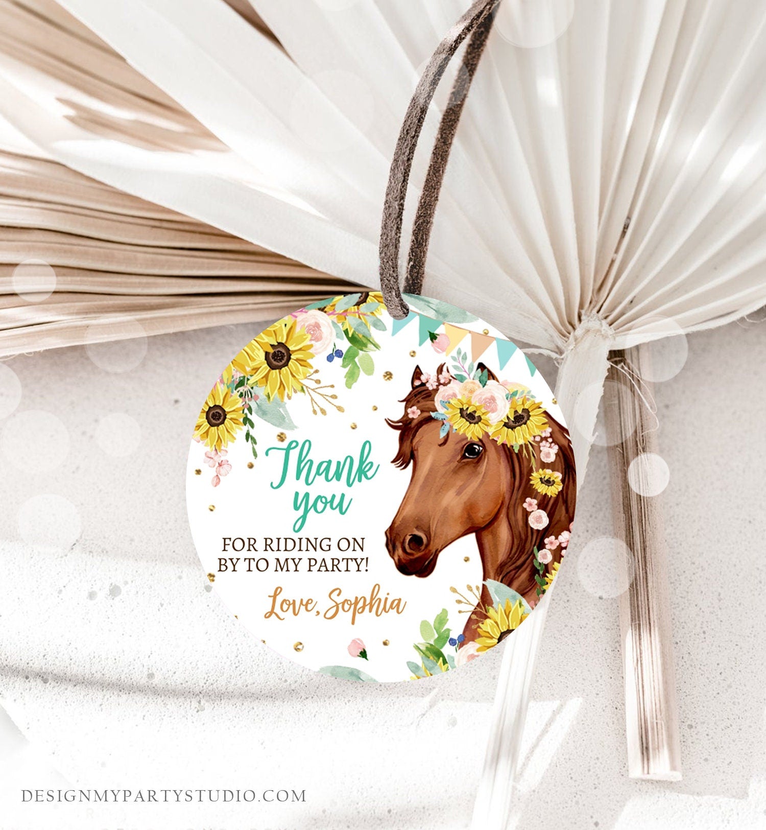 Editable Cowgirl Favor Tags Tags Horse Birthday Party Favor Thank you Sticker Girl Horse Sunflowers Download Template PRINTABLE Corjl 0408