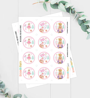 Nutcracker Cupcake Toppers Nutcracker Birthday Party Decorations Sugar Plum Fairy Girl Pink Stickers Tags download Digital PRINTABLE 0352