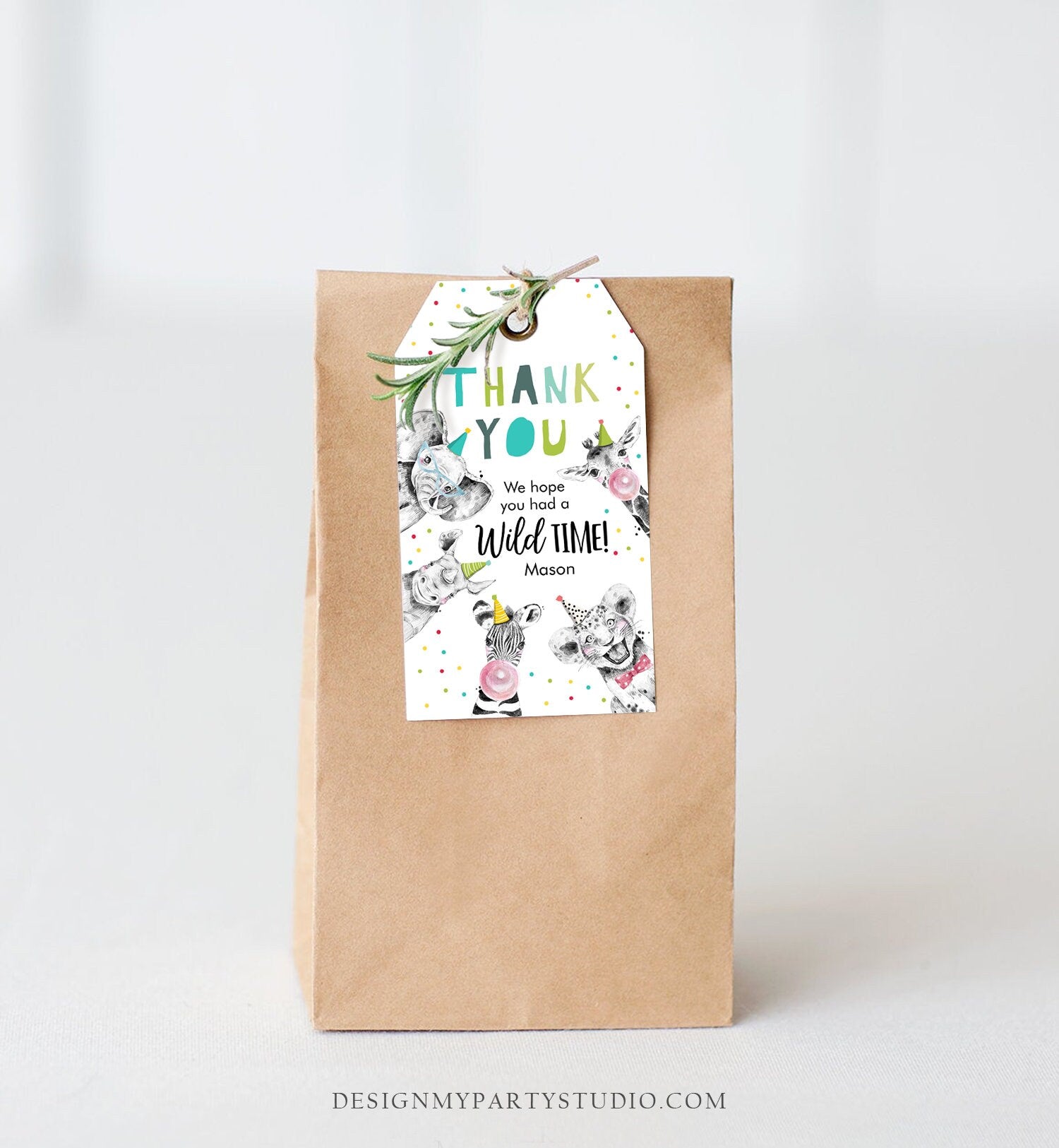 Editable Party Animals Favor Tags Boy Wild One Safari Animals Thank You Tags Zoo Birthday Wild Time Gift Tag Digital Template Printable 0390
