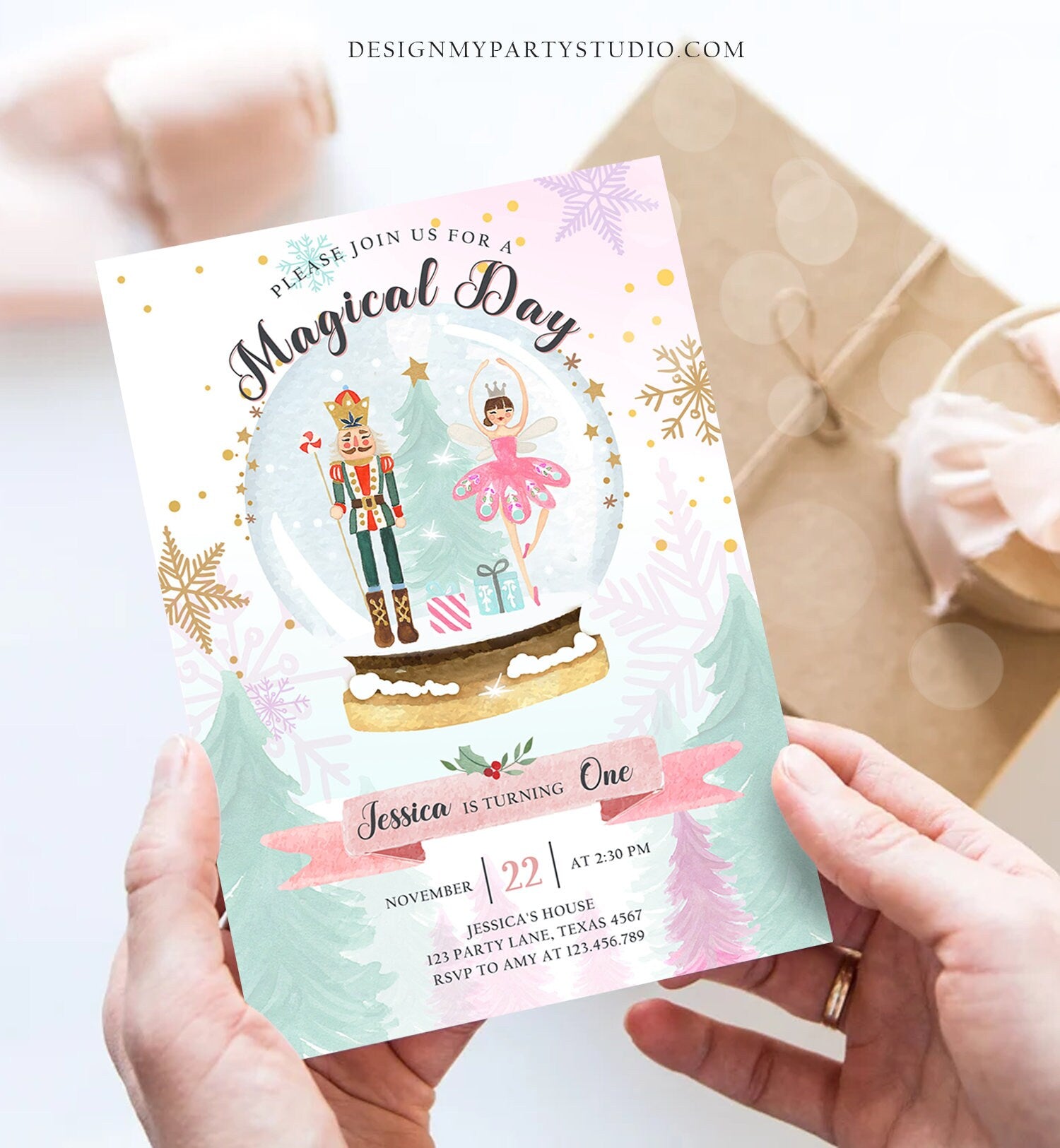 Editable Nutcracker Birthday Invitation Girl Land of Sweets Winter Pink Girl Sugar Plum Fairy Digital Download Evite Template Printable 0352