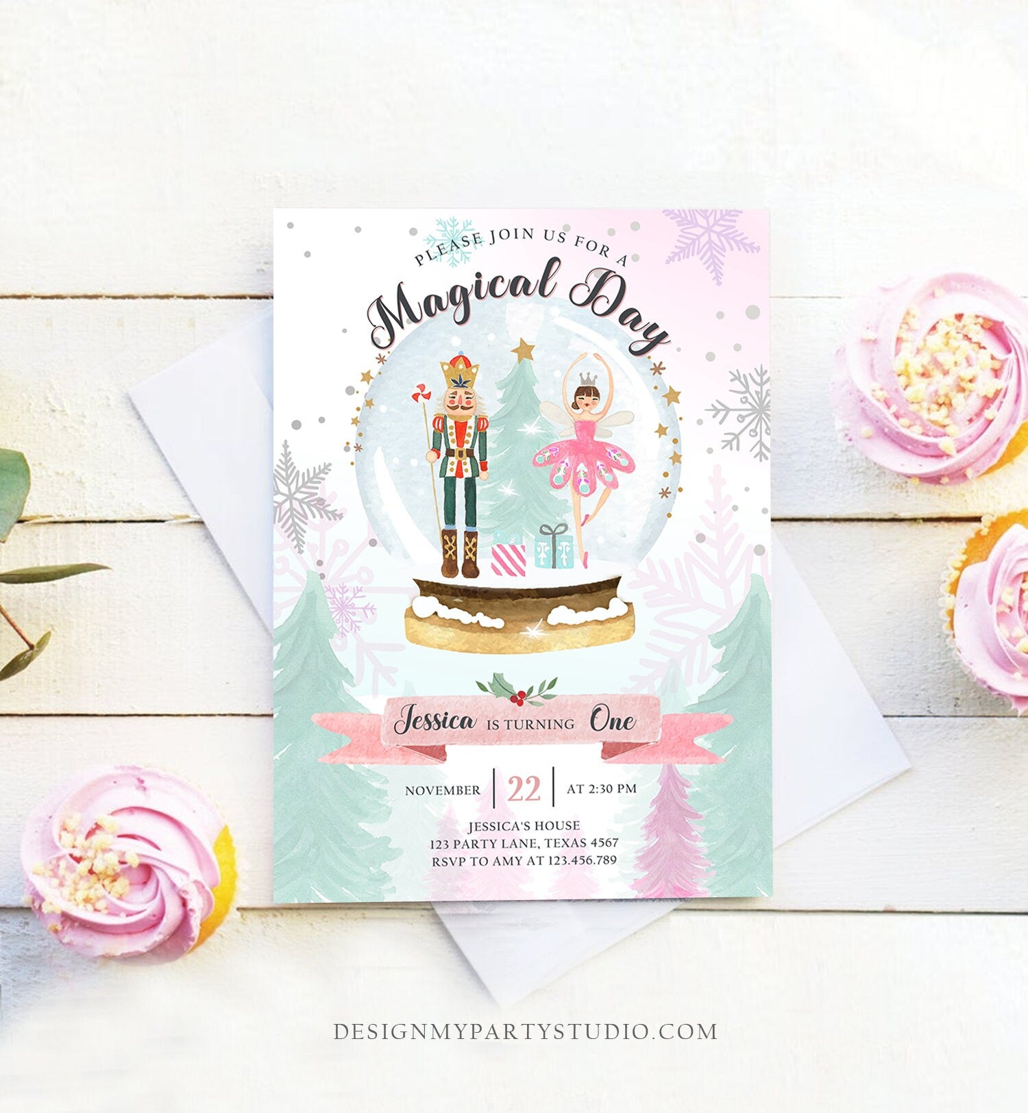 Editable Nutcracker Birthday Invitation Girl Land of Sweets Winter Pink Girl Sugar Plum Fairy Digital Download Template Printable 0352