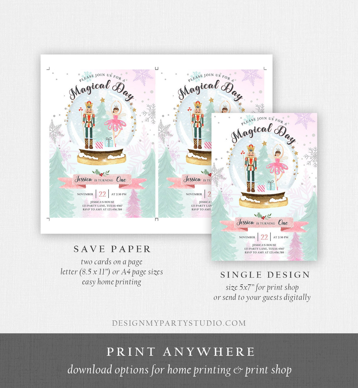 Editable Nutcracker Birthday Invitation Girl Land of Sweets Winter Pink Girl Sugar Plum Fairy Digital Download Template Printable 0352