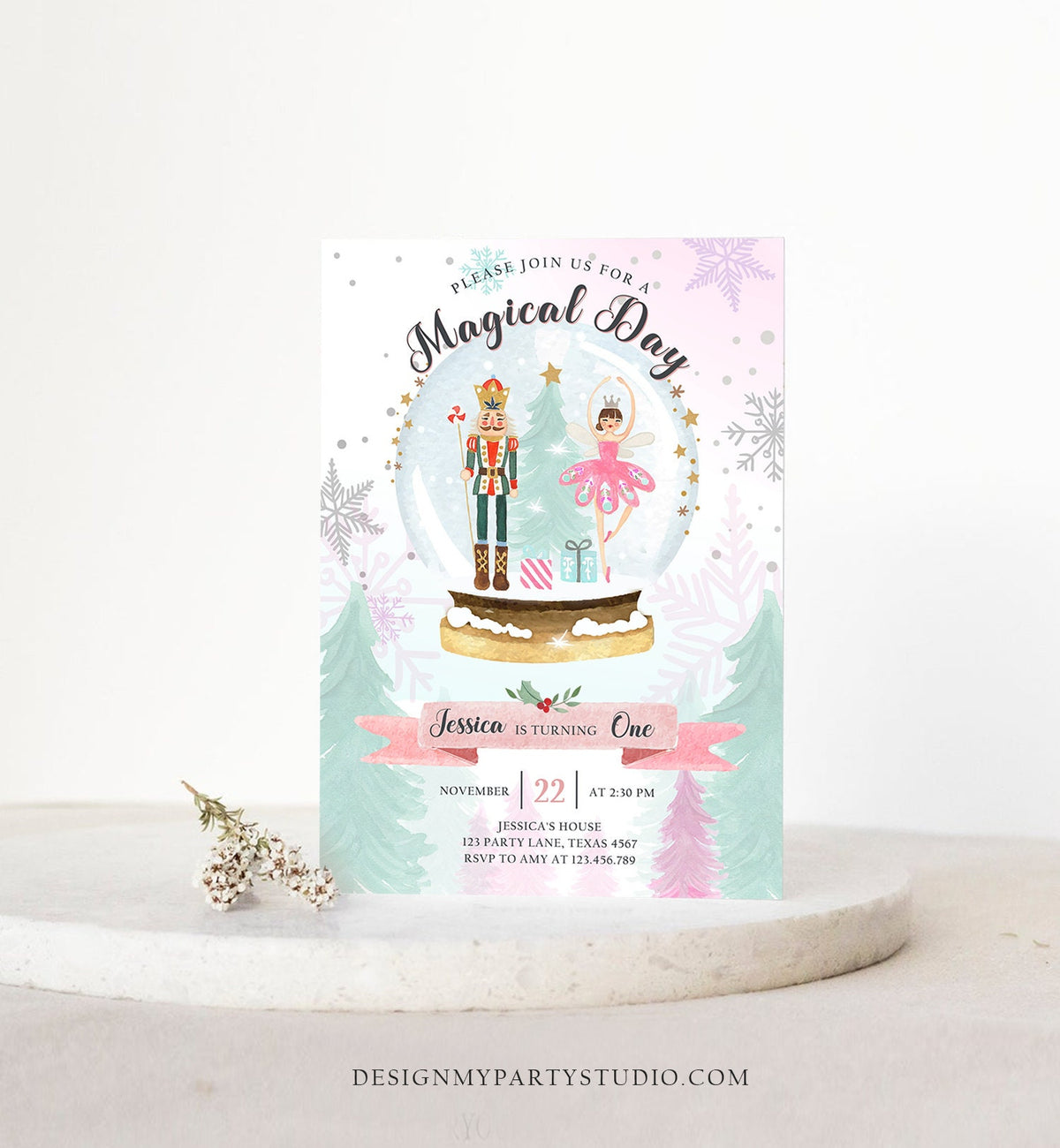 Editable Nutcracker Birthday Invitation Girl Land of Sweets Winter Pink Girl Sugar Plum Fairy Digital Download Template Printable 0352
