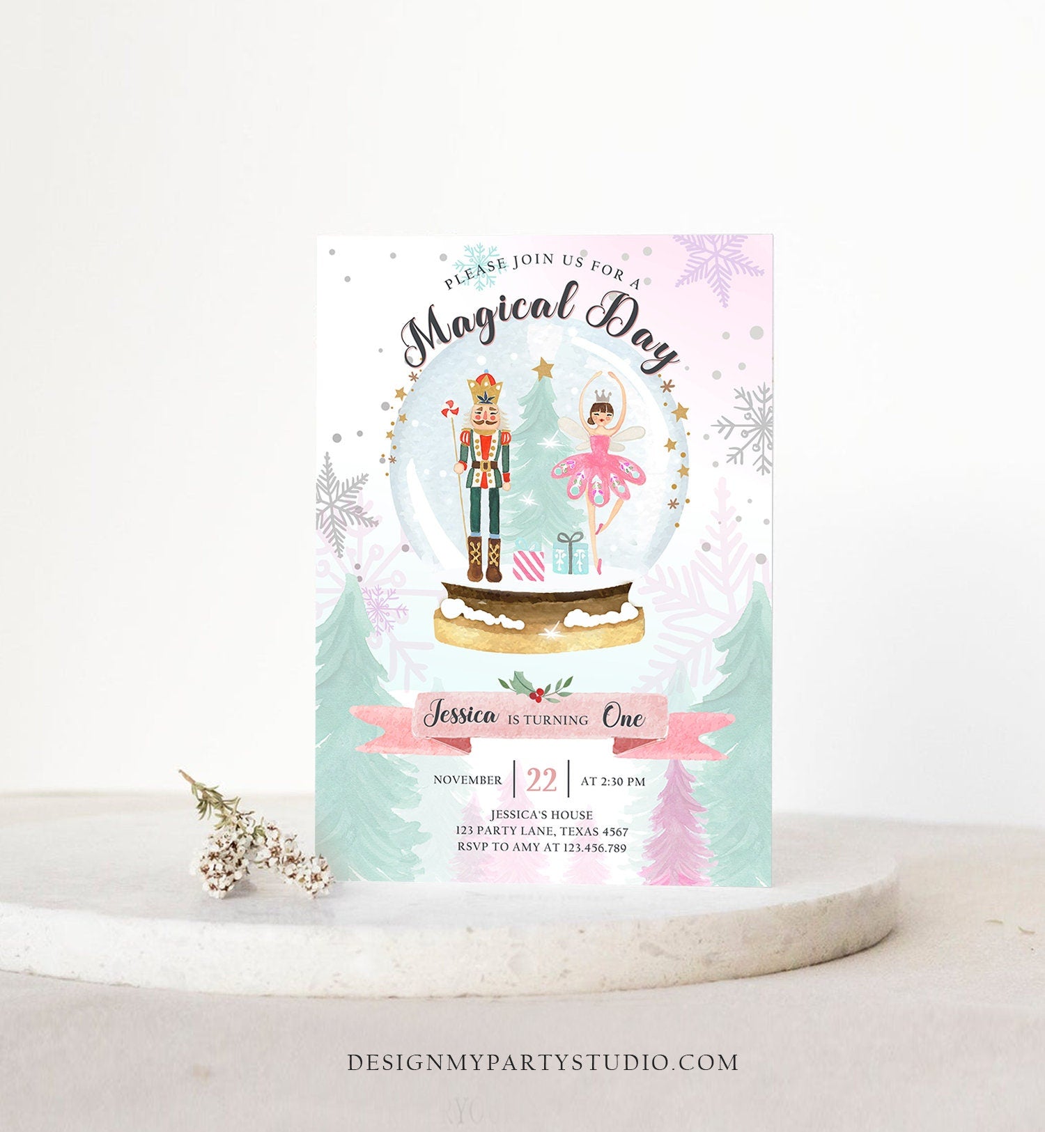 Editable Nutcracker Birthday Invitation Girl Land of Sweets Winter Pink Girl Sugar Plum Fairy Digital Download Template Printable 0352
