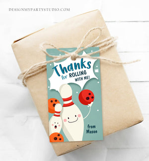 Editable Bowling Favor tags Bowling Party Boy Bowling Thank you tags Label tags Rolling With Me Labels Bowling Birthday Template Corjl 0324