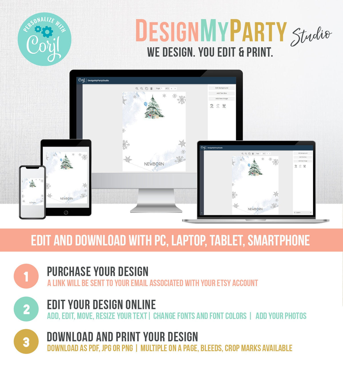 Editable Winter Onederland First Birthday Banner Monthly Photo Banner 1st Tree Watercolor Snow Blue Boy Digital Template Printable 0363