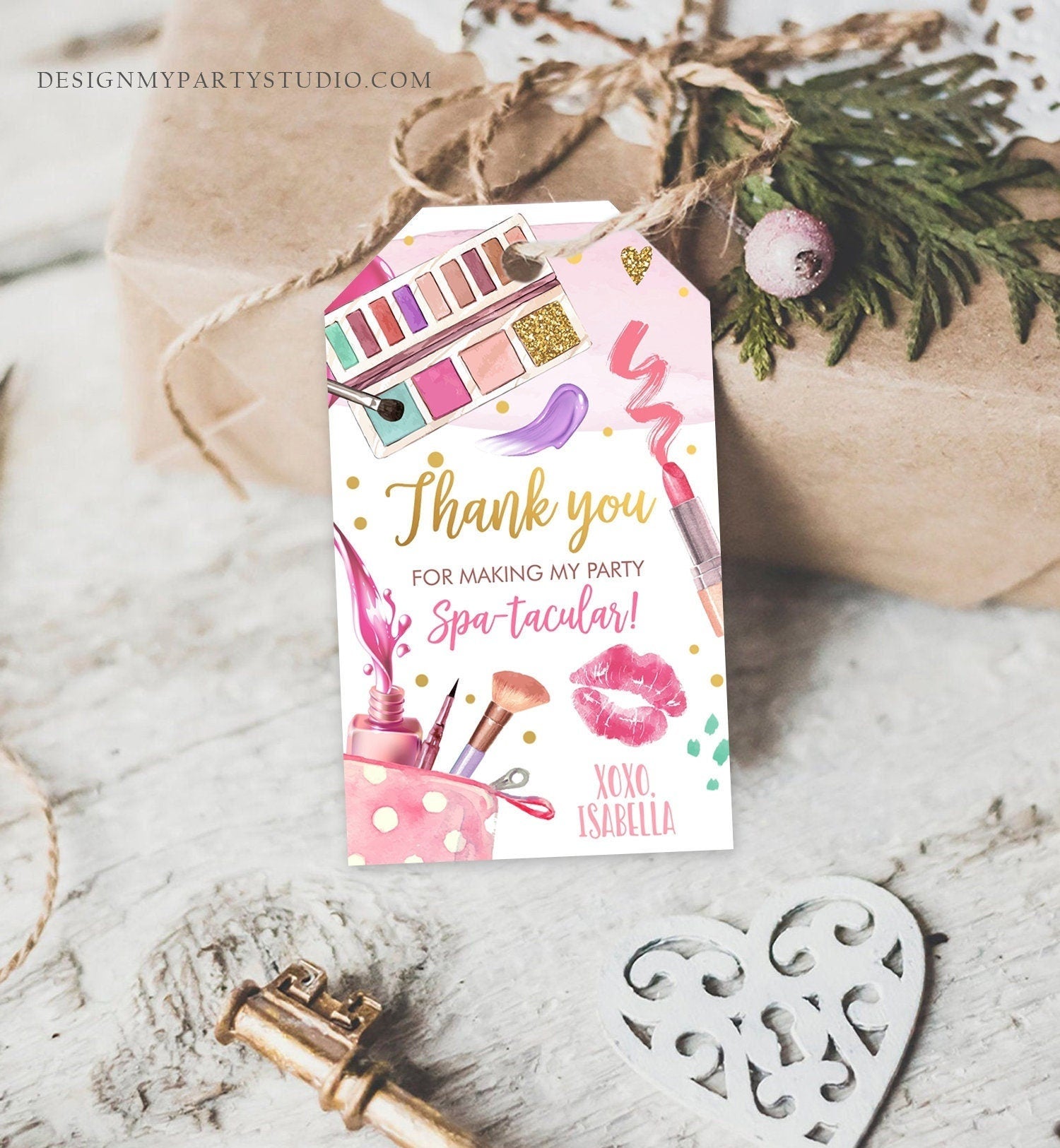 Editable Spa Party Favor Tags Glamour Party Thank You Tags Spa Birthday Girl Make up Party Glam Pink Gift Tag Digital Corjl Template 0420