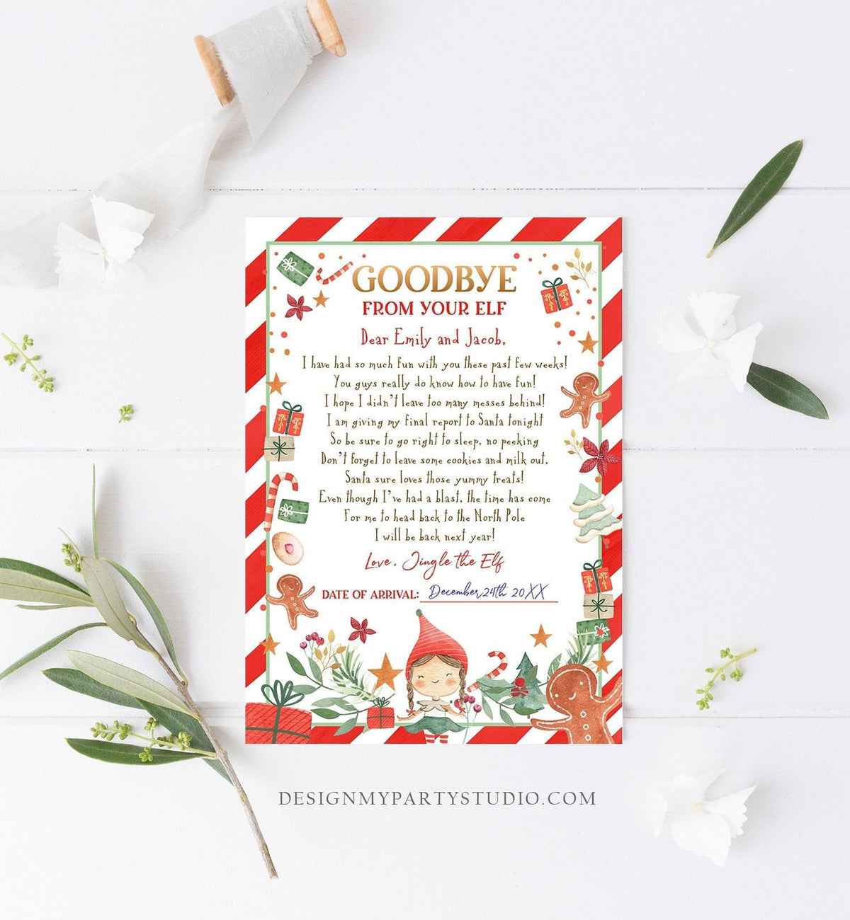 Editable Elf Goodbye Letter Departure Letter Christmas Goodbye to Your Elf Christmas Elf Letter Santa Claus Poem Printable Template 0358