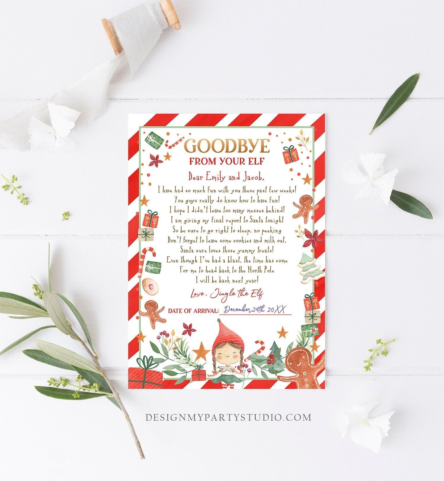 Editable Elf Goodbye Letter Departure Letter Christmas Goodbye to Your Elf Christmas Elf Letter Santa Claus Poem Printable Template 0358