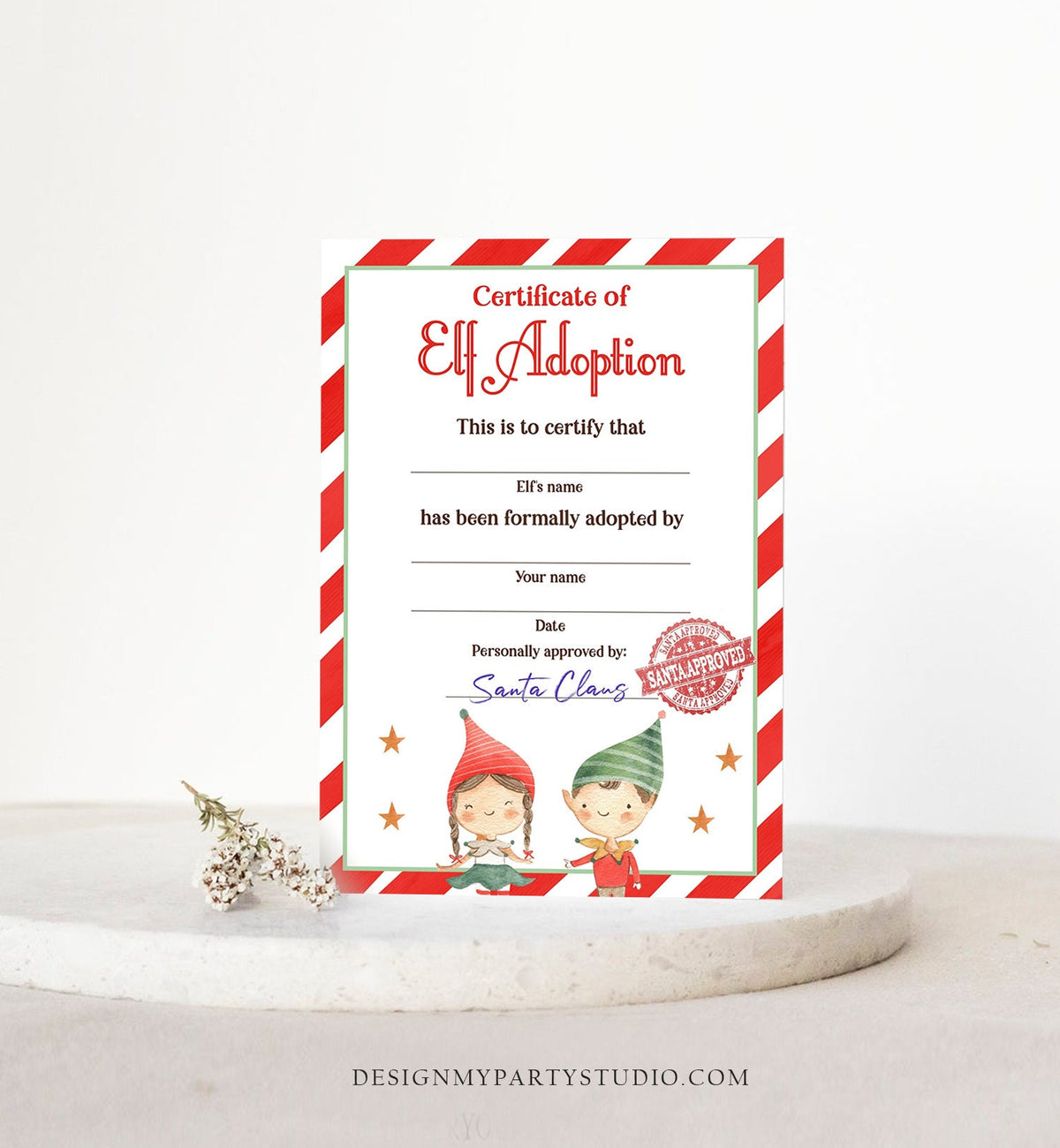 Editable Elf Adoption Certificate Adopt an Elf Letter Elf Activity Christmas Elf Certificate Santa North Pole Corjl Template Printable 0358