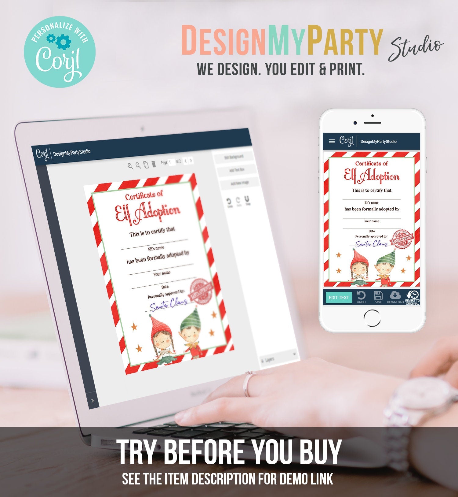 Editable Elf Adoption Certificate Adopt an Elf Letter Elf Activity Christmas Elf Certificate Santa North Pole Corjl Template Printable 0358