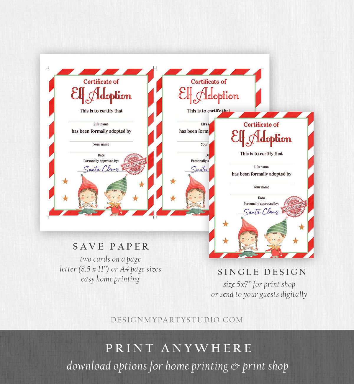 Editable Elf Adoption Certificate Adopt an Elf Letter Elf Activity Christmas Elf Certificate Santa North Pole Corjl Template Printable 0358