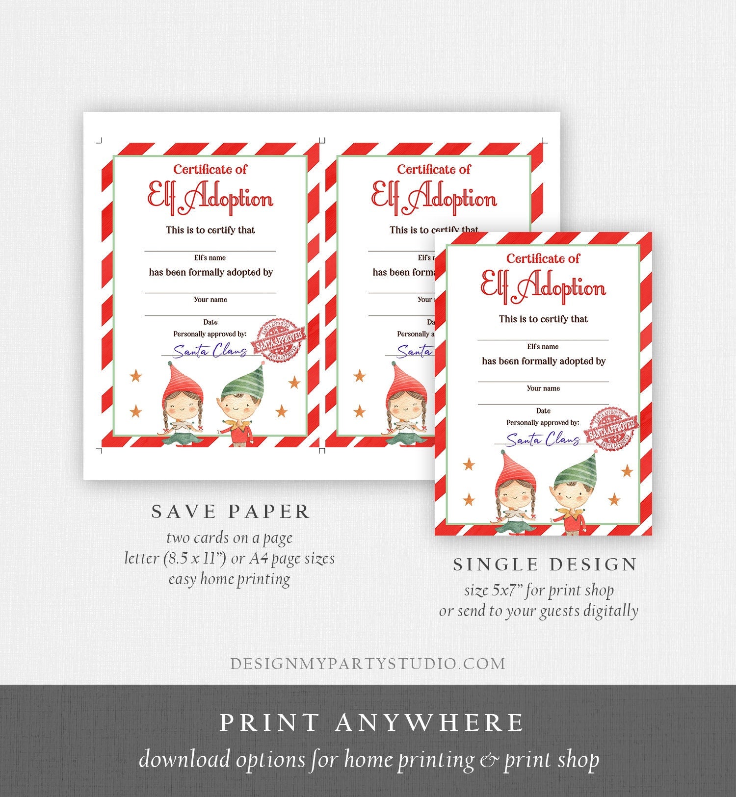 Editable Elf Adoption Certificate Adopt an Elf Letter Elf Activity Christmas Elf Certificate Santa North Pole Corjl Template Printable 0358