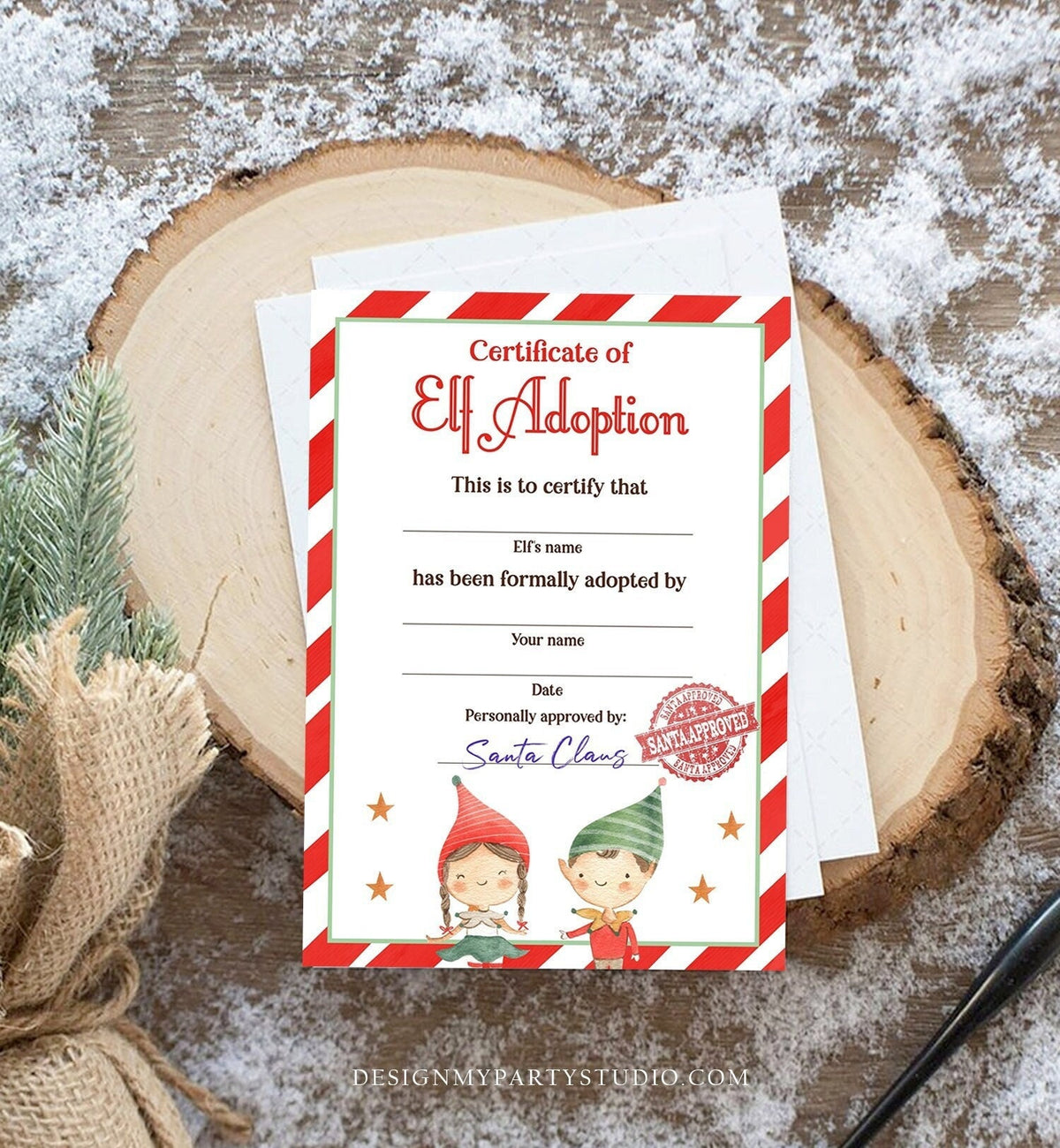 Editable Elf Adoption Certificate Adopt an Elf Letter Elf Activity Christmas Elf Certificate Santa North Pole Corjl Template Printable 0358