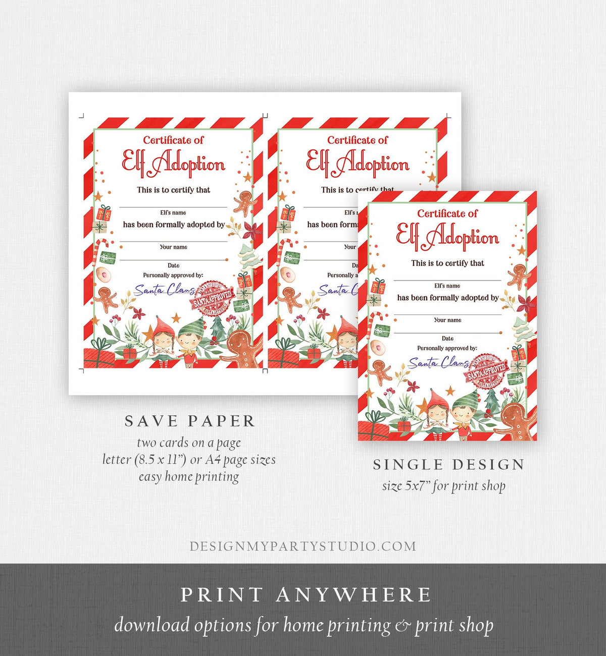 Editable Elf Adoption Certificate Adopt an Elf Letter Elf Activity Christmas Elf Certificate Santa North Pole Corjl Template Printable 0358
