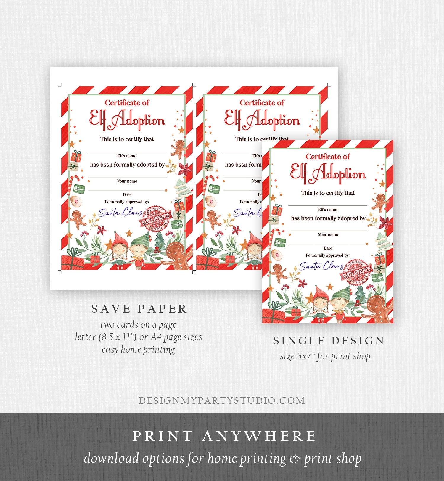 Editable Elf Adoption Certificate Adopt an Elf Letter Elf Activity Christmas Elf Certificate Santa North Pole Corjl Template Printable 0358