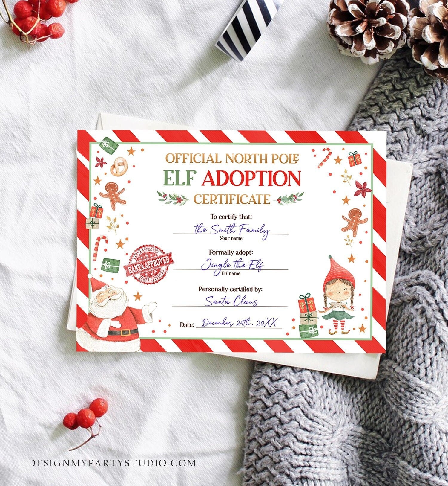 Editable Elf Adoption Certificate Adopt an Elf Letter Elf Activity Christmas Elf Certificate Santa North Pole Corjl Template Printable 0358
