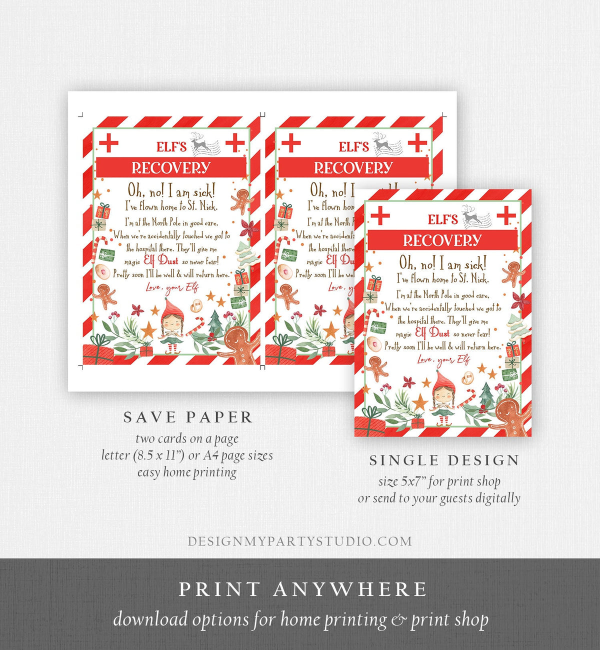 Editable Elf Recovery Letter If Touched and Lost Magic Elf Dust Elf Poem Girl I&#39;m Sick Christmas Elf Xmas Decor Printable Template 0358