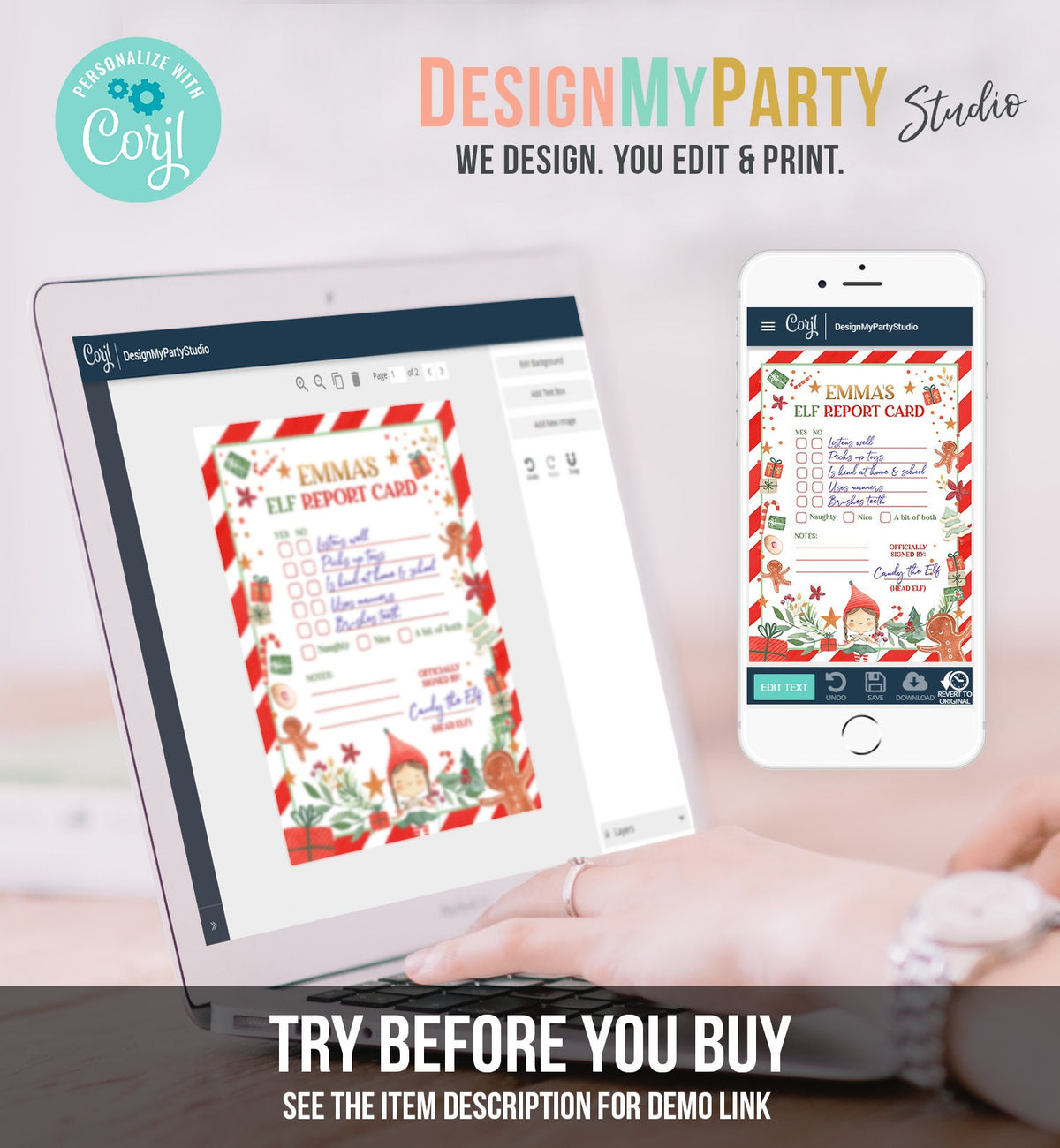Editable Elf Report Card Personalized Girl Christmas Elf Letter From Your Elf Report Card Santa Claus Elf Decor Printable Template 0358