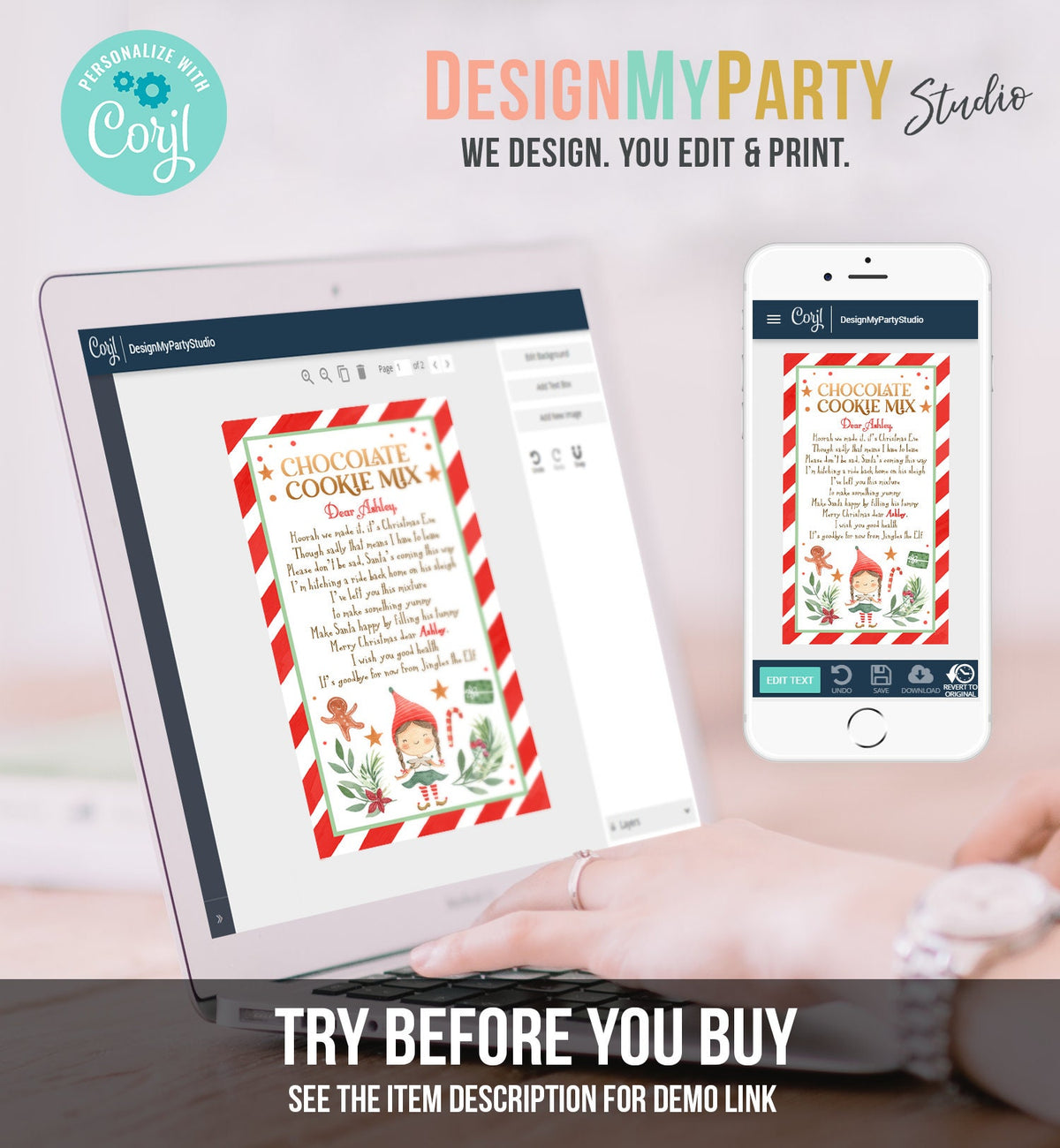 Editable Elf Cookie Mix Goodbye Favor Tag Christmas Chocolate Instructions Gift Tags From Your Elf Thank You Label Printable Template 0358