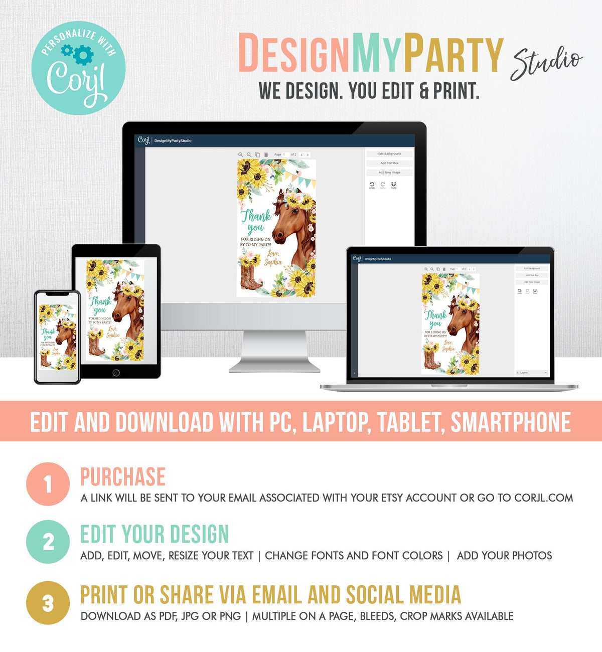 Editable Cowgirl Favor Tags Tags Horse Birthday Party Favor Thank you Tag Girl Horse Party Sunflowers Download Template Printable 0408