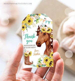 Editable Cowgirl Favor Tags Tags Horse Birthday Party Favor Thank you Tag Girl Horse Party Sunflowers Download Template PRINTABLE Corjl 0408