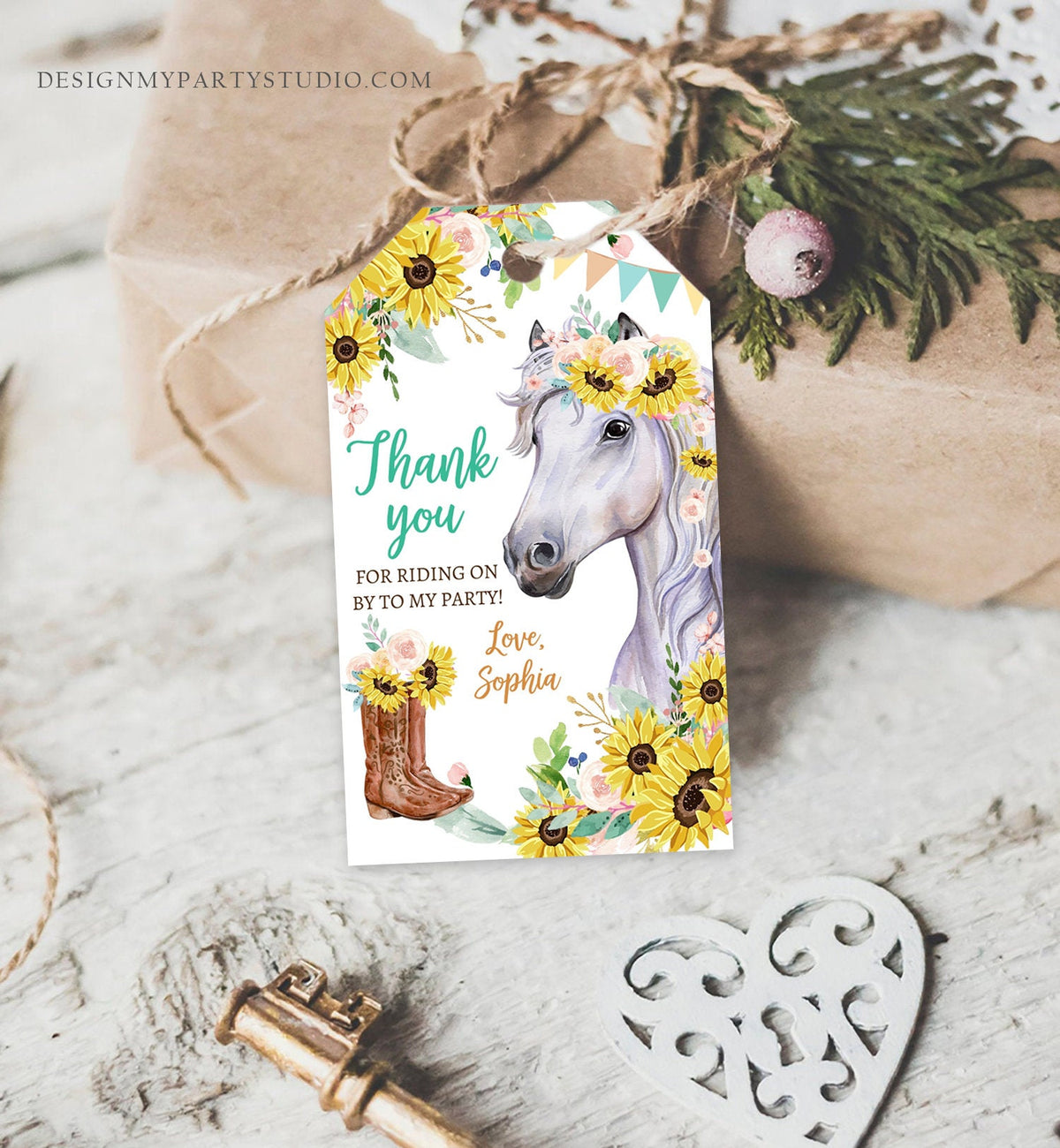 Editable Cowgirl Favor Tags Tags Horse Birthday Party Favor Thank You Girl Horse Party Sunflowers Digital Download Template Printable 0408