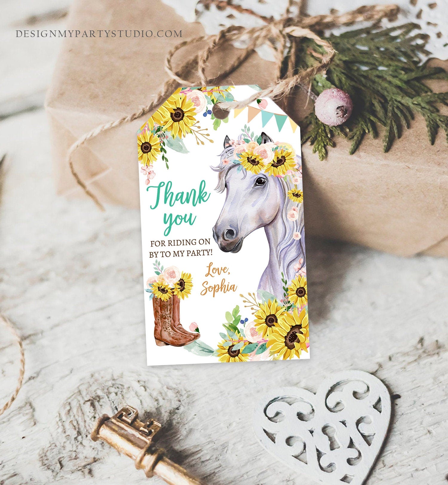 Editable Cowgirl Favor Tags Tags Horse Birthday Party Favor Thank You Girl Horse Party Sunflowers Digital Download Template Printable 0408