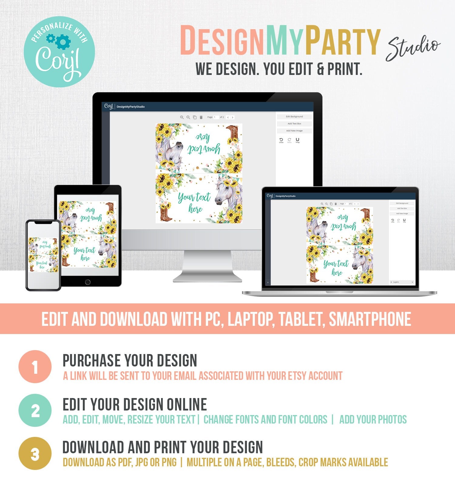 Editable Horse Birthday Food Tent Cards Horse Labels Cowgirl Party Place Girl Sunflowers Pony Saddle Up Digital Template Printable 0408