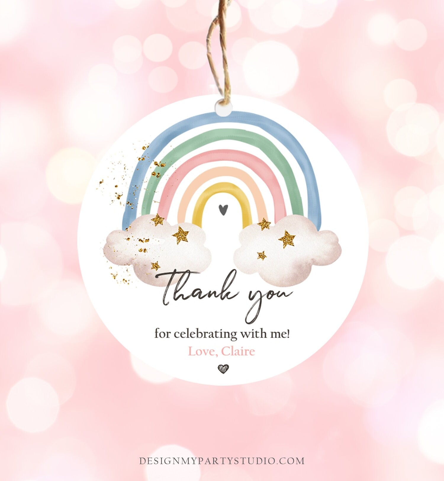Editable Rainbow Favor Tag Rainbow Birthday Party Thank You Gift Boho Rainbow Bohemian Neutral Boy Modern Digital Template Printable 0387