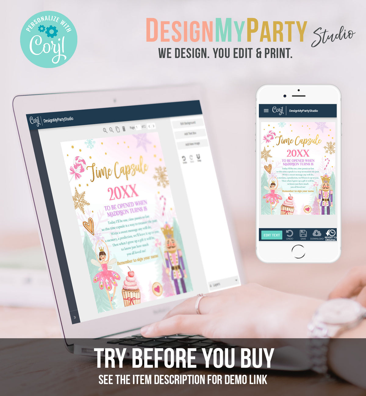 Editable Nutcracker Time Capsule Nutcracker First Birthday Party Girl Land of Sweets Winter Fairy Guestbook Digital Template Printable 0352