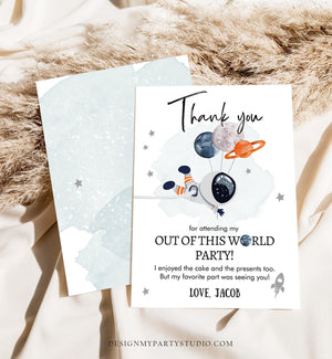 Editable Space Birthday Thank You Card Space Astronaut Thank You Note Planets Boy Orange Download Printable Template Digital Corjl 0366