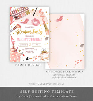 Editable Glamour Birthday Party Glitters Glamour Party Spa Makeup Birthday Invitation Pink Gold Girl Download Printable Template Corjl 0420