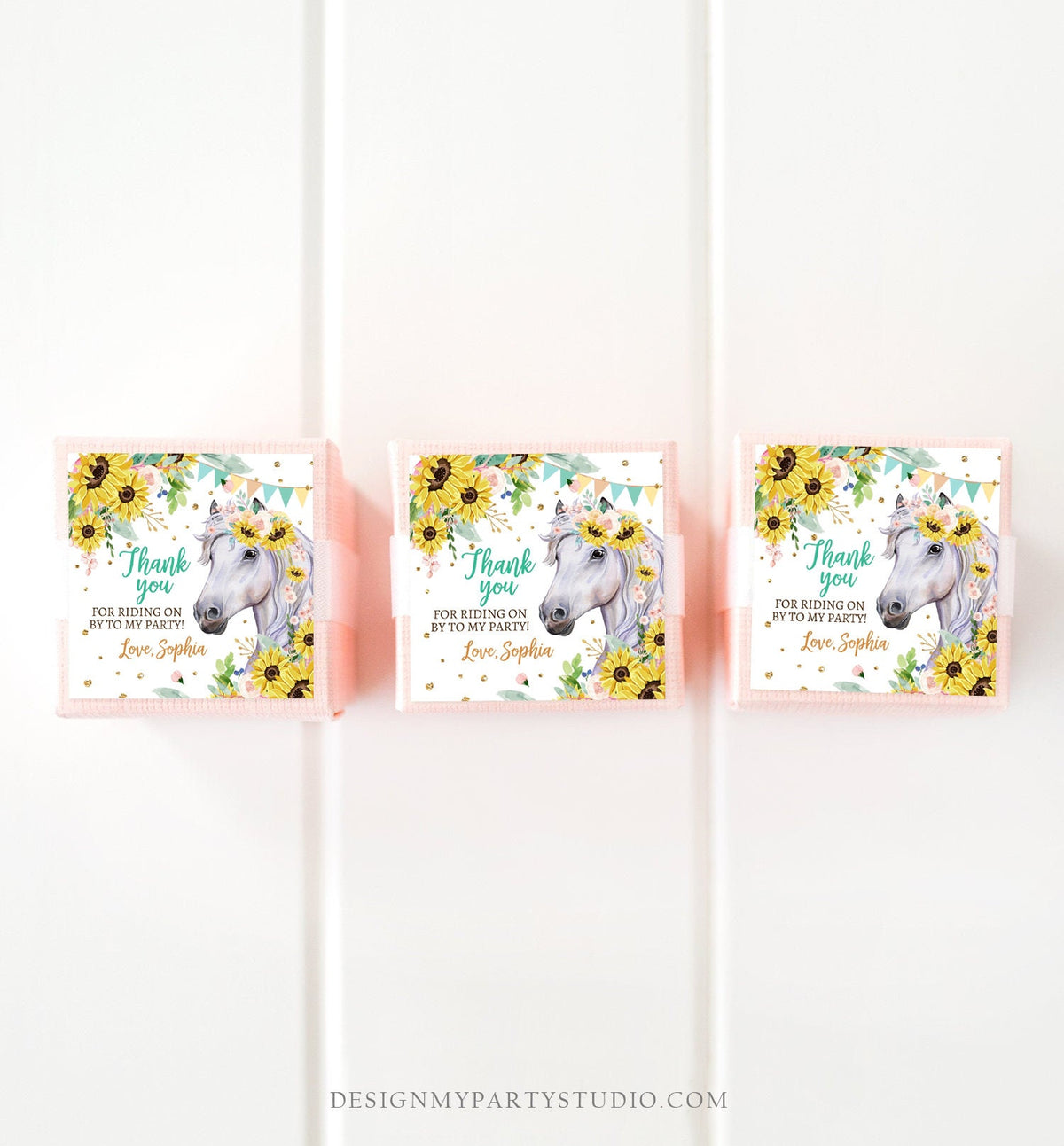 Editable Cowgirl Favor Tags Tags Horse Birthday Party Favor Thank you Sticker Girl Horse Sunflowers Download Template PRINTABLE Corjl 0408