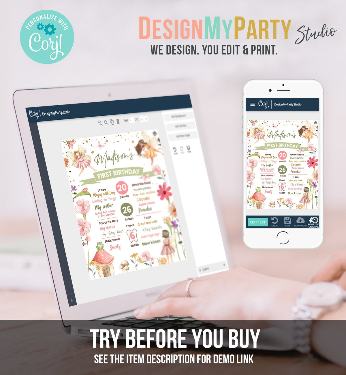 Editable Fairy Birthday Milestones Sign Fairy Tea Party Girl Birthday Garden Party Fairy First Birthday Stats Template Printable Corjl 0406