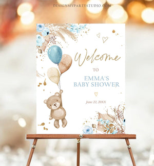 Editable Boho Teddy Bear Welcome Sign Bear Baby Shower Boy Bearly Wait Baby Shower Pampas Grass Bohemian Corjl Template Printable 0421