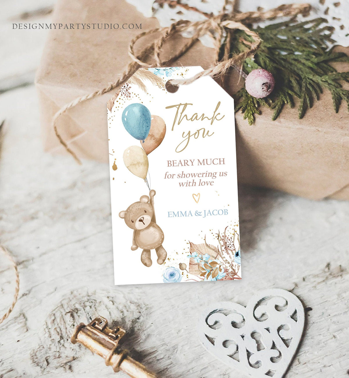 Editable Boho Teddy Bear Favor Tags Thank You Beary Much Tag Bearly Wait Baby Shower Bear Label Boy Pampas Digital Template Printable 0421