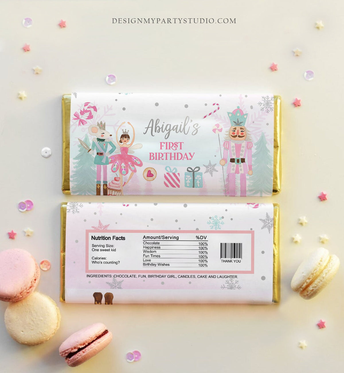 Editable Nutcracker Chocolate Bar Labels Candy Bar Nutcracker Birthday Winter Land of Sweets Digital Download Template Printable 0352