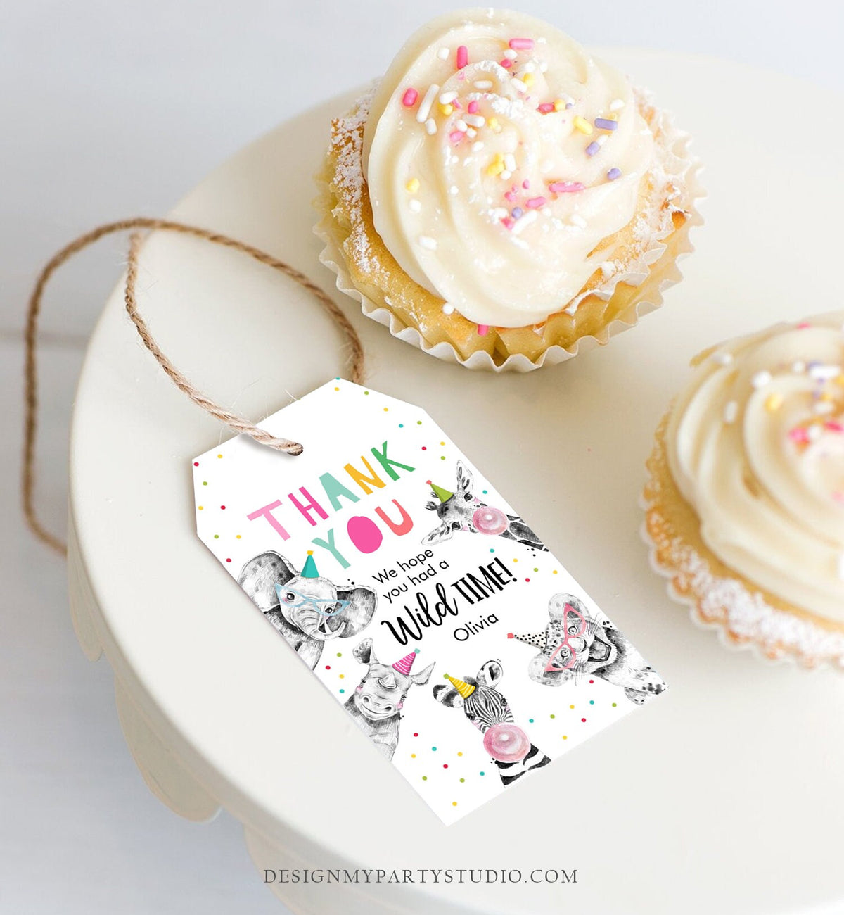 Editable Party Animals Favor Tags Wild One Animals Thank You Tags Safari Zoo Girl Birthday Wild Time Gift Tag Digital Corjl Template 0390