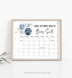 Editable Guess the Birth Date Baby Shower Game Guess Birthday Outer Space Astronaut Planets Galaxy Houston Corjl Template Printable 0357