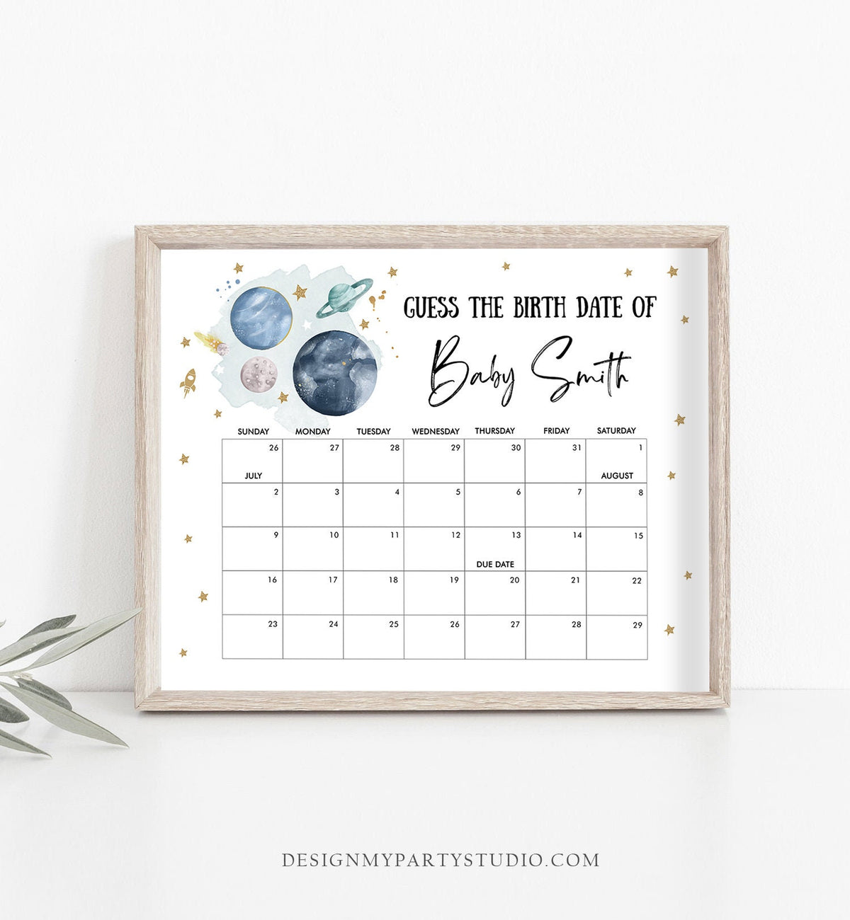 Editable Guess the Birth Date Baby Shower Game Guess Birthday Outer Space Astronaut Planets Galaxy Houston Corjl Template Printable 0357