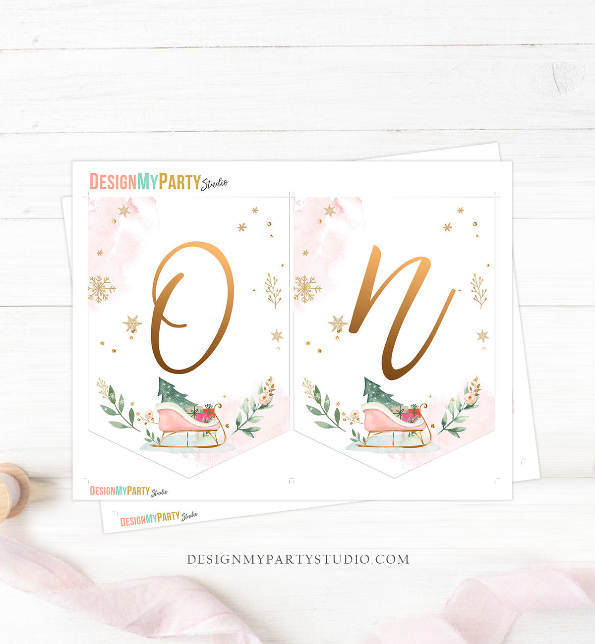 One High Chair Banner Winter Onederland Girl 1st First Birthday Pink Christmas Birthday Oh What Fun ONE Sleigh Decor Digital Printable 0353