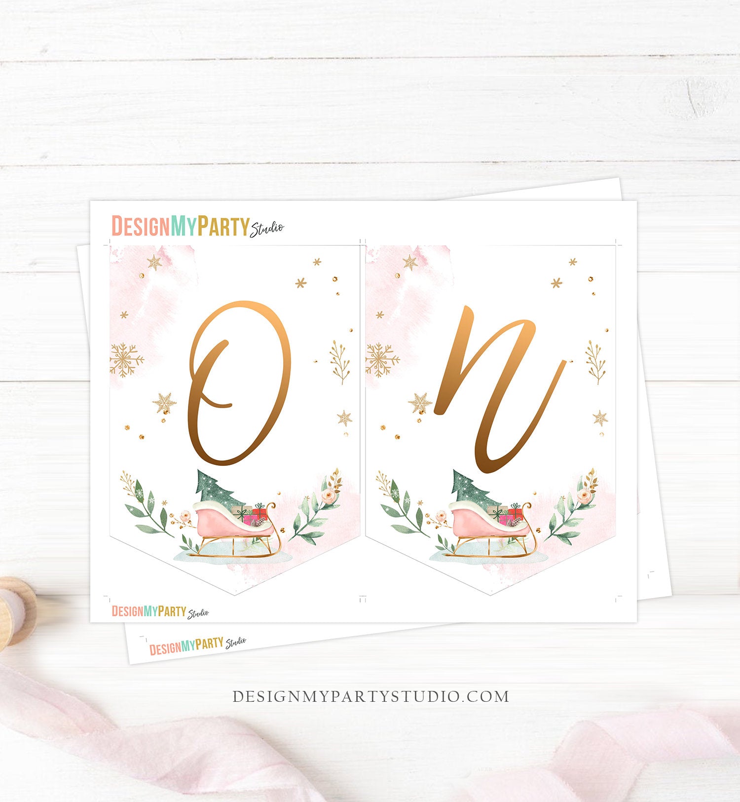 One High Chair Banner Winter Onederland Girl 1st First Birthday Pink Christmas Birthday Oh What Fun ONE Sleigh Decor Digital Printable 0353