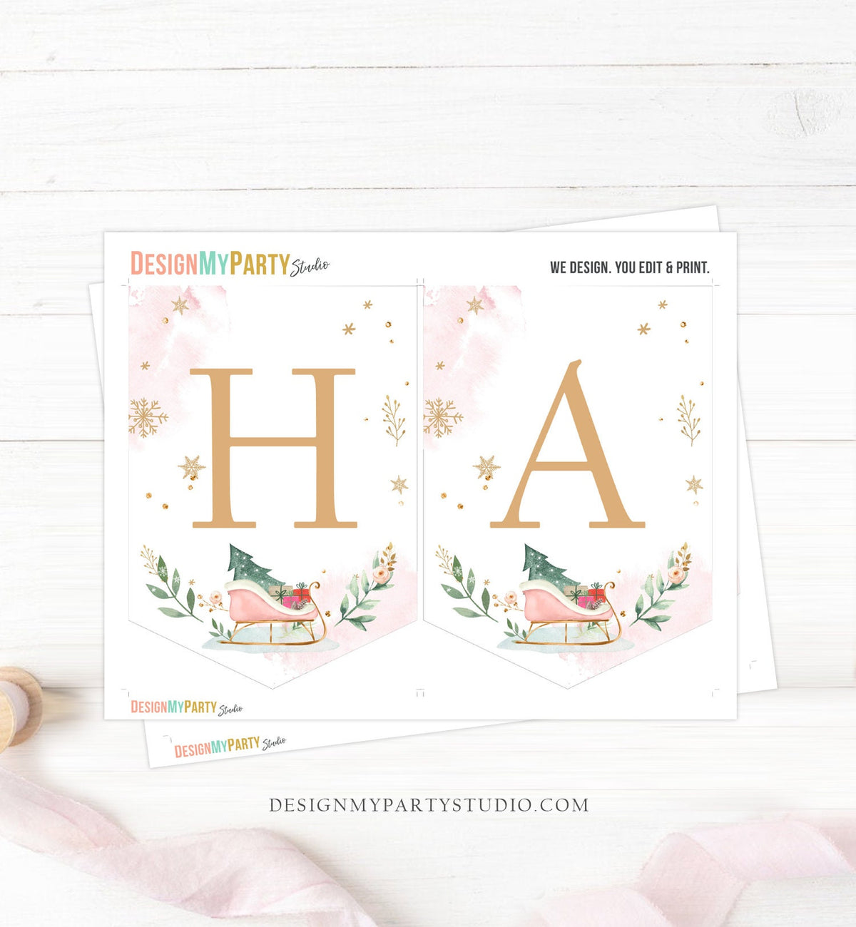 Happy Birthday Banner Winter Birthday Girl Winter Onederland Decorations Magical Winter Christmas Sleigh Digital Download Printable 0353