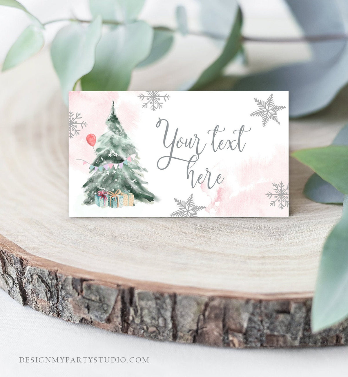 Editable Winter Onederland Birthday Food Tent Cards Winter Tree Labels Girl Christmas Party Place Cards Snow Digital Template Printable 0363