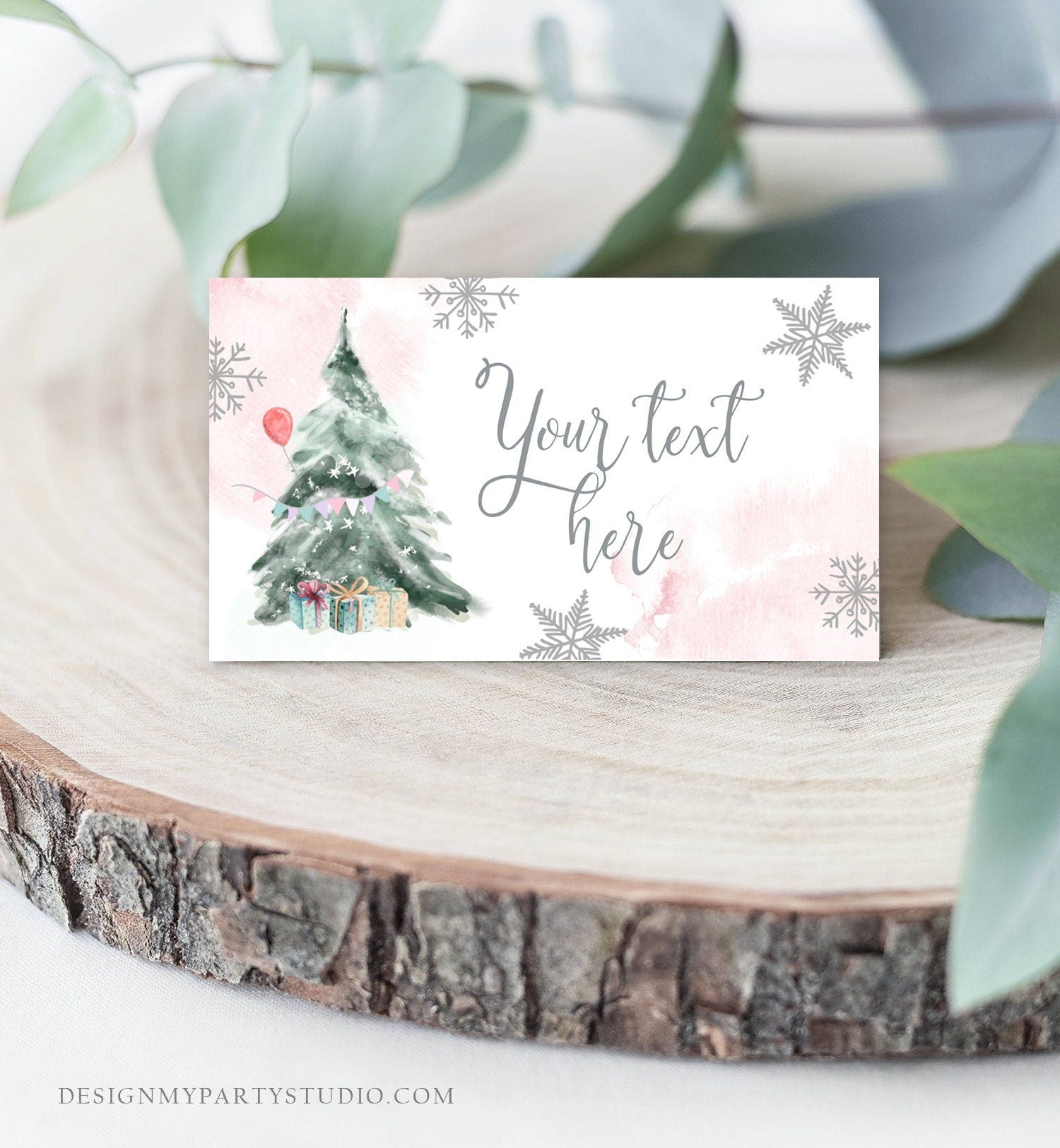 Editable Winter Onederland Birthday Food Tent Cards Winter Tree Labels Girl Christmas Party Place Cards Snow Digital Template Printable 0363