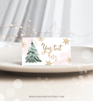 Editable Baby It's Cold Outside Food Tent Cards Winter Tree Labels Girl Birthday Baby Shower Place Cards Snow Printable Template Corjl 0363